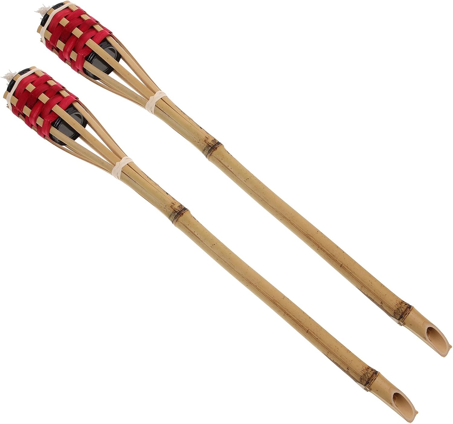 2pcs Red Tiki Torch Oil Lamps for Outdoor Garden Pathway, Festival Party Decoration, Woven Fire Torches with Red Dye, Garden Lighting for Celebrations