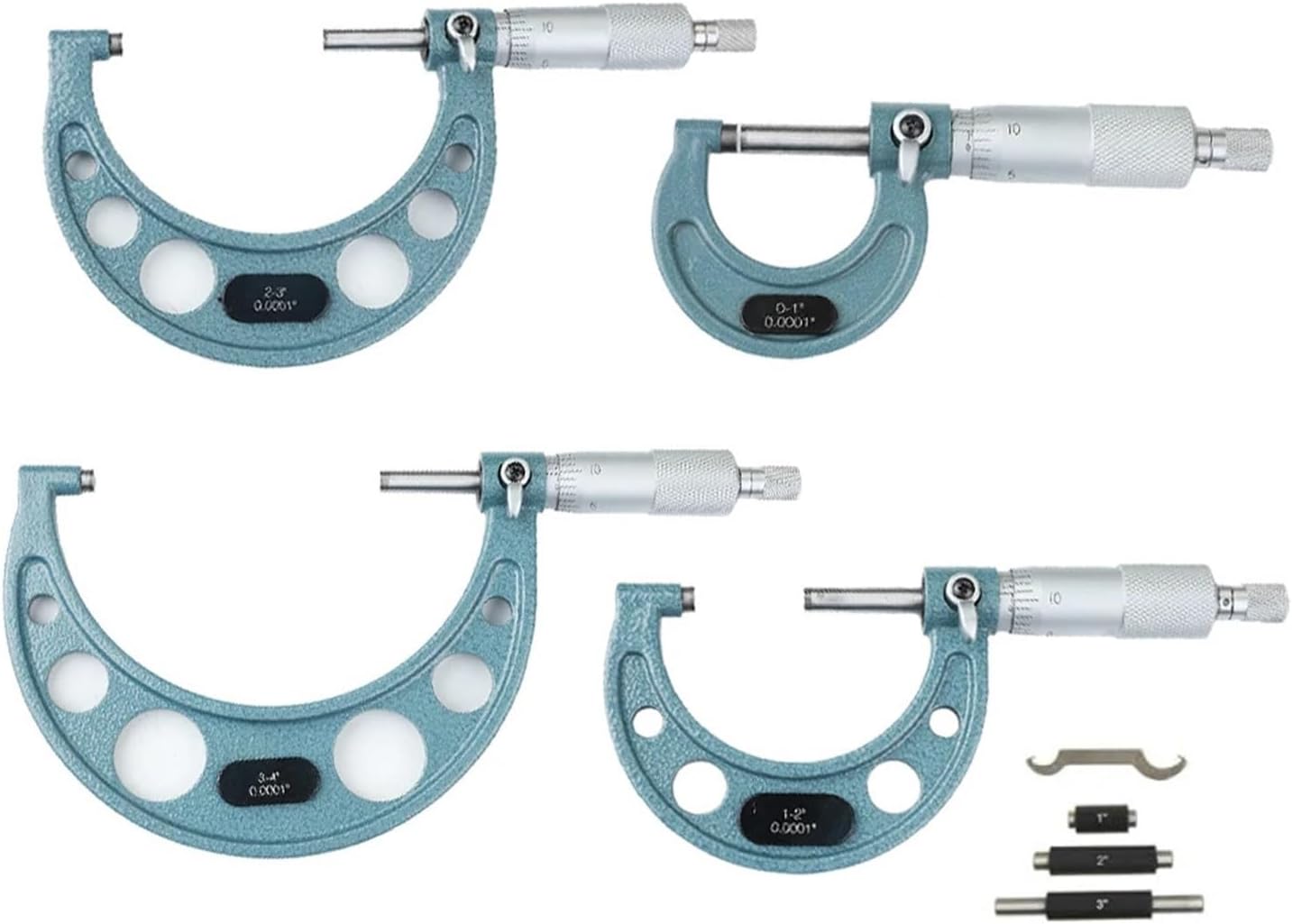 4Pcs 0.0001" 0-4 Vernier Caliper Outside Micrometers Thickness Gauge Measuring Calipers with Case