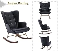 Vista 6 de EALSON Mecedora tapizada de cuero para guardería, silla mecedora con respaldo copetudo con base de madera, sillón moderno y cómodo para dormitorio