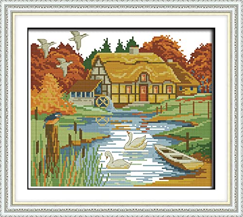 Broderie Faire Soi-même Maison de Rivière Grand Format Pour Décoration Salon Cosy