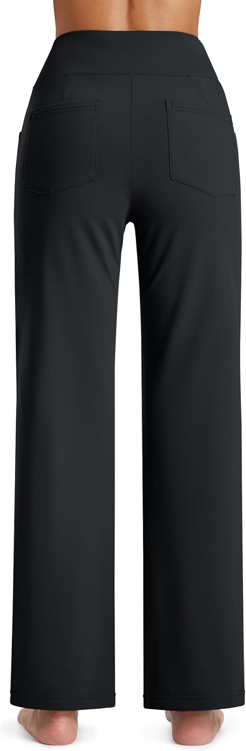 MAGCOMSEN Women's Fleece Lined Pants with Pockets Wide Leg High Waisted Work Pants Winter Thermal Casual Yoga Sweatpants - Image 2