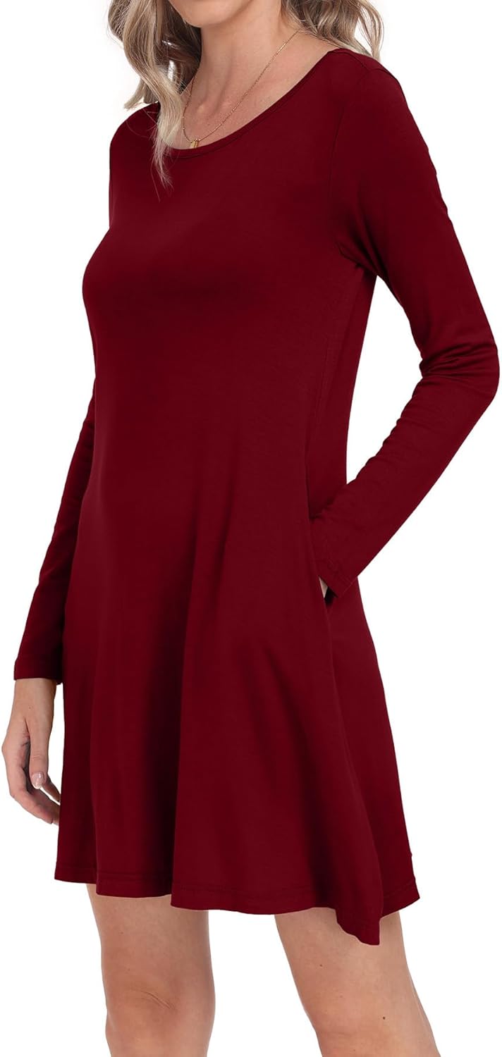 Women's Long Sleeve Pockets Casual Loose T-Shirt Dresses - Image 3