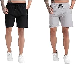 BLUE STAR SHARK Athletic Sports Shorts for Men with Zip Pockets and Elastic Waistband Quick Dry Lightweight Activewear Combo - Pack of 2