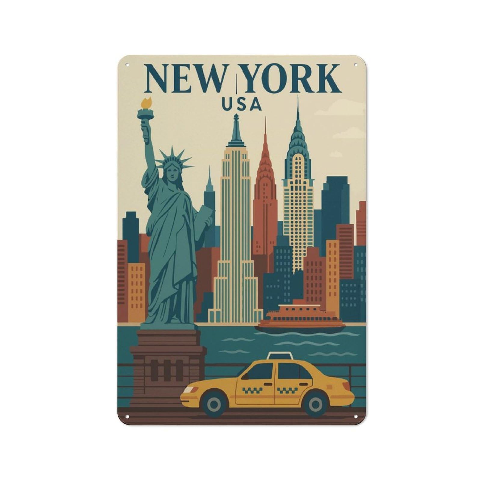 Junmoney Style-11 Metal Wall Sign 30X20cm Featuring New York City Travel For Bar Or Restaurant, Gift For Bar Decor Enthusiasts During The Christmas Season
