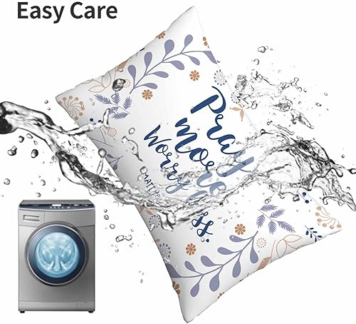 Miniatura 8 de Mugod Funda de almohada floral con frase bíblica, oración más preocupada menos, funda de cojín lumbar para la cintura, sofá, rectangular, decorativa