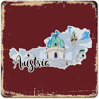 Aluminum Metal Sign Austria Plaque Austria Landscapes Cityscape Sign Porch Decor Metal Vintage Wall Hanging Plaque National City Souvenir for Living Room Bedroom Porch Garage 10x10in