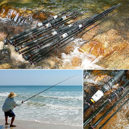 Yun Nong Surf-Angelrute – 4-teilige tragbare Reiserute, MH/H Power, Kohlefaser – 3,05 m/3,35 m/3,66 m/4,57 m für Salzwasser-Spinning