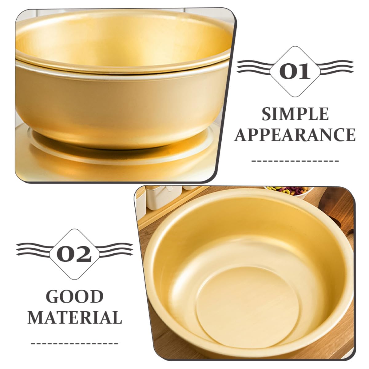 BESPORTBLE Cuenco Grande de Aluminio Dorado Capacidad Amplia, Seguro Acabado Fino, Cuenco Redondo Elegante para Sopa o Lavar Verduras en Cocina