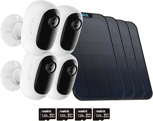 Miniatura 1 de REOLINK Paquete de 4 cámaras de seguridad solar Argus 2E para exteriores, incluye panel solar y tarjeta SD (128 GB), visión nocturna de 3 MP, no