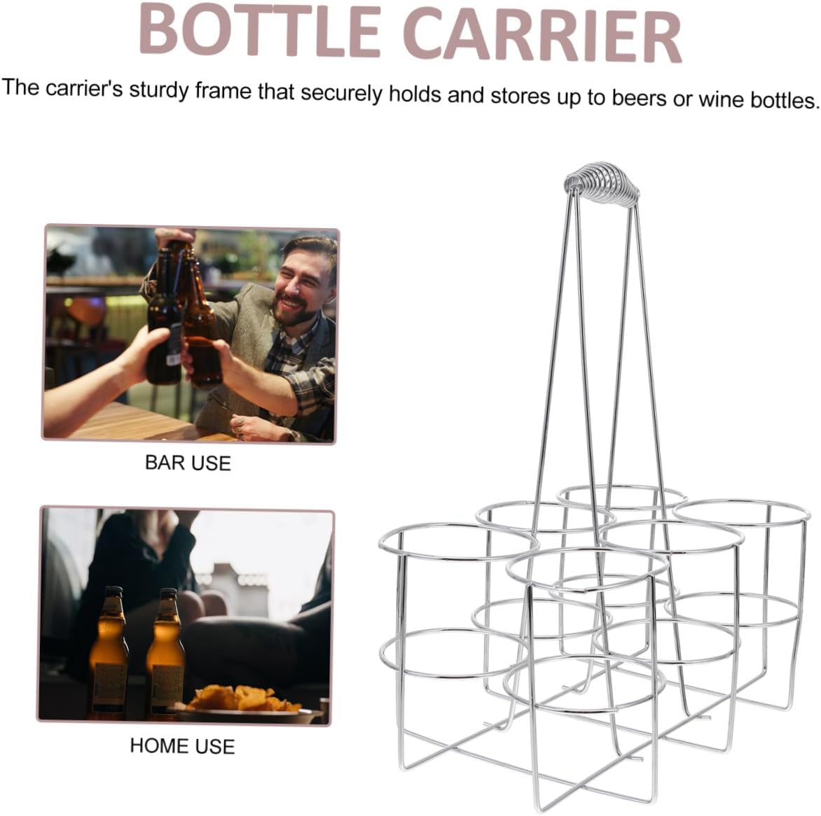 VOSAREA Stainless Steel Beer Holder Bottle Rack Wine Bottle Holder Organizer Portable Beer Storage Basket