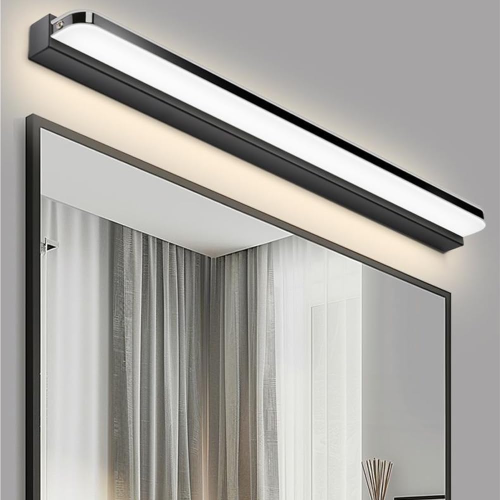 Mengjay Aplique Espejo Baño Interior LED,Lámpara de pared LED,Luz blanca fría,Iluminación Luz pared Luz para Salón, Dormitorio, Comedor, Pasillo (Negro (60 cm))