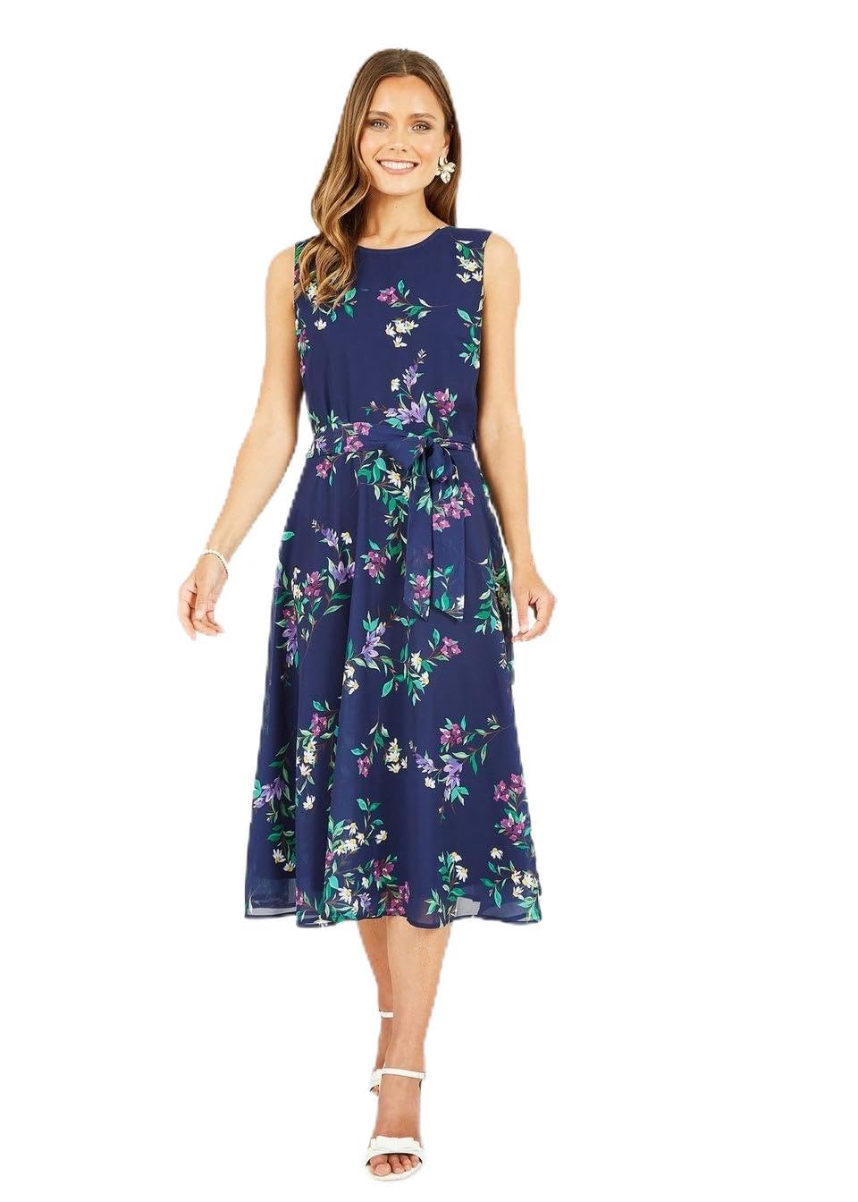 Yumi Women's Blue Navy Floral Print Skater Dress In | Size: 16
