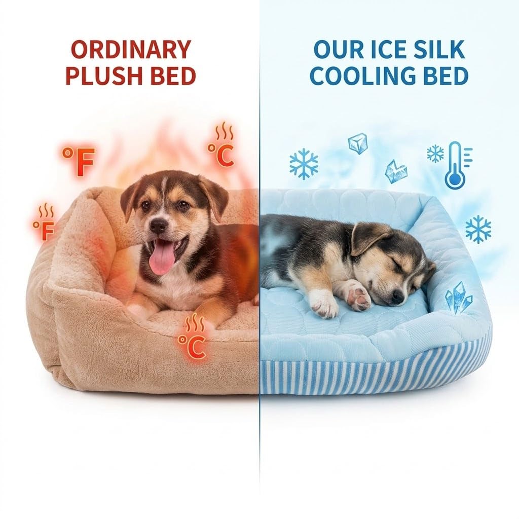 Lit rafraîchissant pour chien de petite, moyenne et grande taille, tapis rafraîchissant respirant avec tissu en soie glacée auto-rafraîchissante, lit d'été lavable pour intérieur et extérieur, bleu