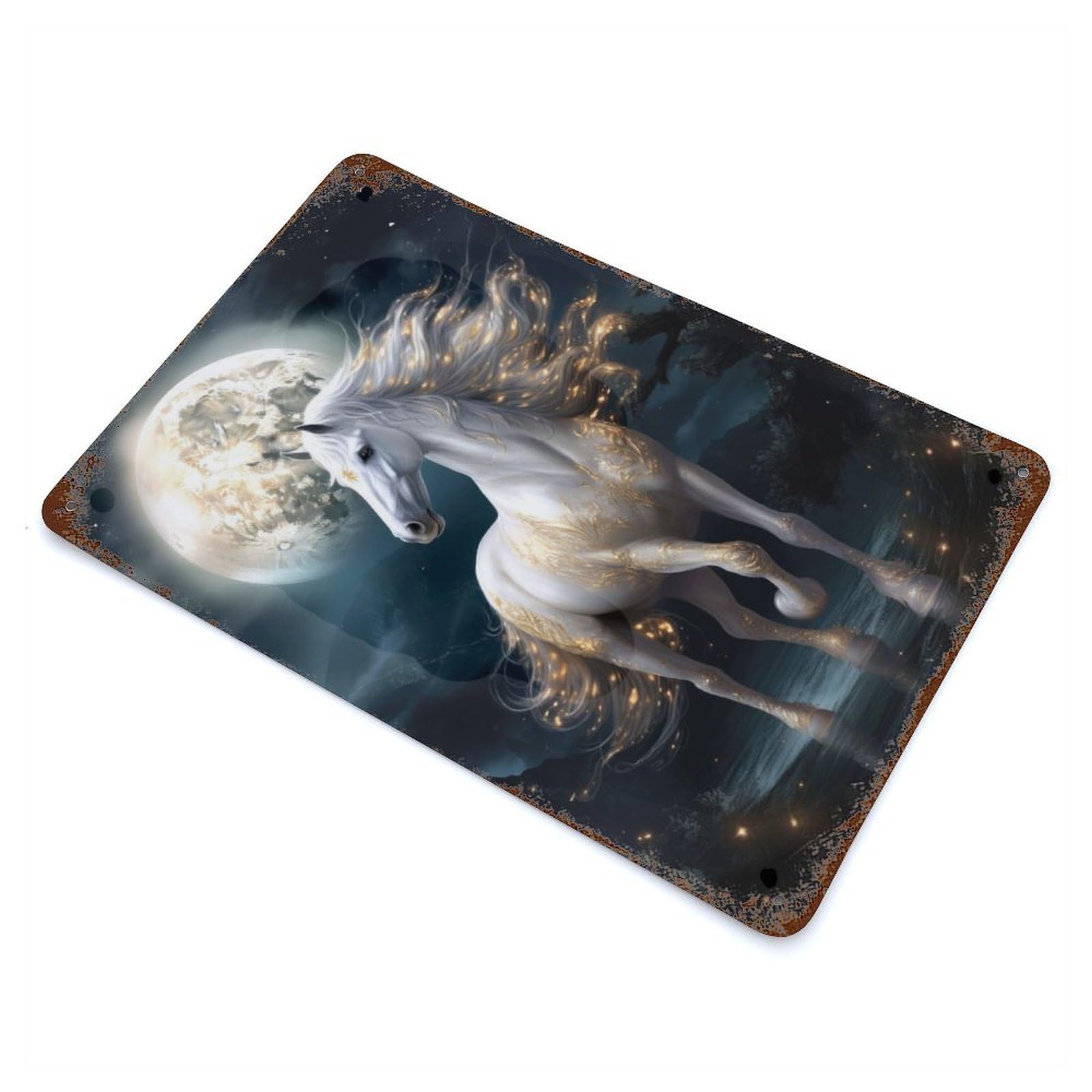 Magic Moon Horse Vintage Rust Metal Sign 11.8"x7.9", Farmhouse Wall Decor for Garage, Pub Or Kitchen