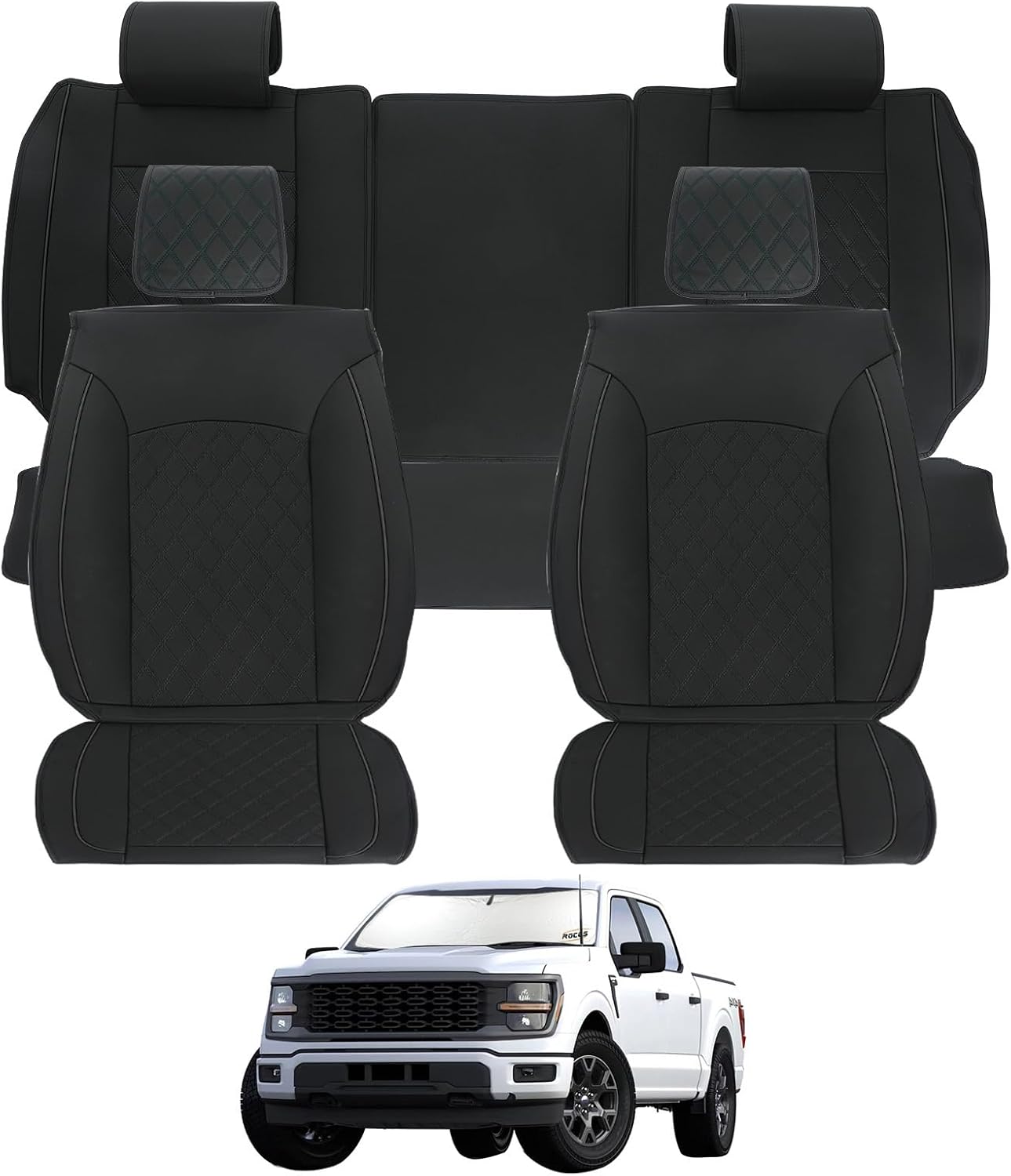 ROCCS Leather Seat Covers 5 Seats Full Set Fit for Chevy Colorado 2015-2026 Cushion Cover Breathable,Colorado Crew Cab Z71 LT ZR2 Work Truck Airbag Compatible Waterproof Truck Seat Cover Black