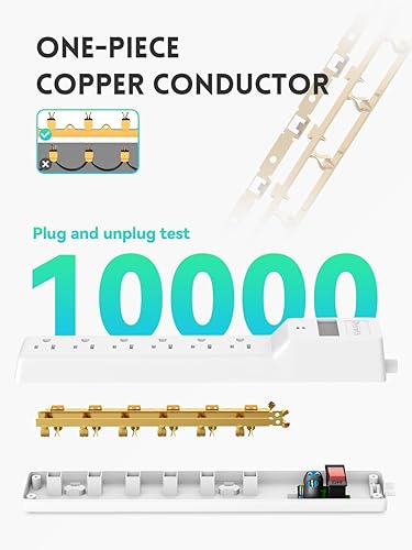 Miniatura 4 de Paquete de 2 protectores de sobretensión (980 julios), regleta de alimentación de enchufe plano, cable de extensión de 4 pies con múltiples tomas, 6