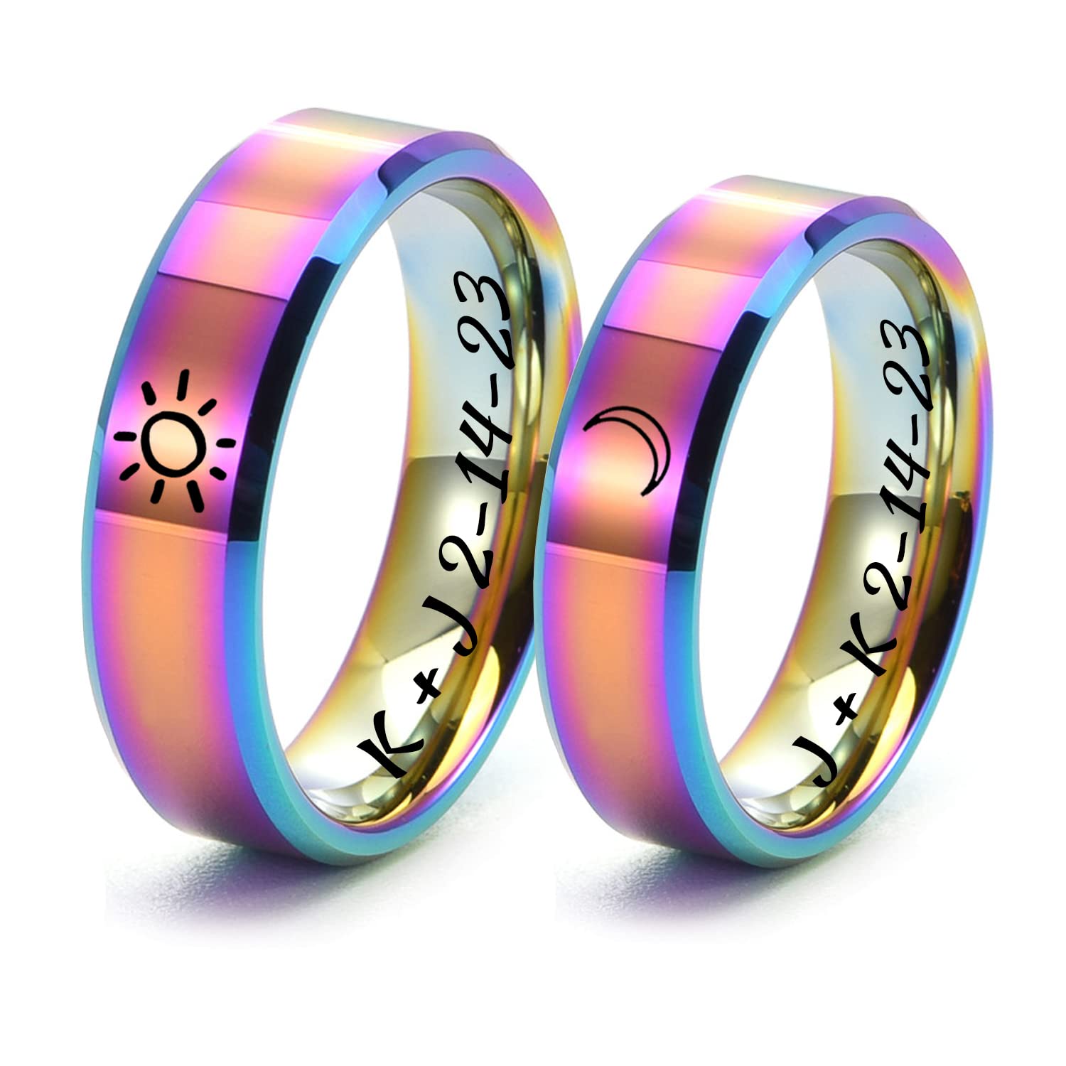 ZDBDH Personalized Engraved Tungsten Couple Rings for Men Women 6MM High Polish Tungsten Carbide Beveled Edge Promise Engagement Rings Wedding Band,His and Hers Wedding Ring Sets,Size 6-12