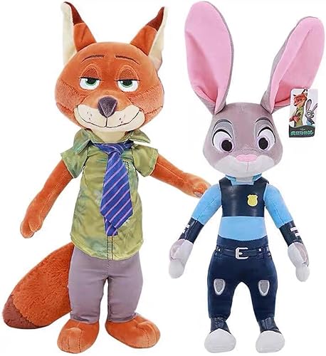 Judy Hopps y Nick Wilde - Peluche de 15.7 pulgadas, personajes famosos de la película, conejos y zorros, regalos de cumpleaños para amigos (2 piezas)