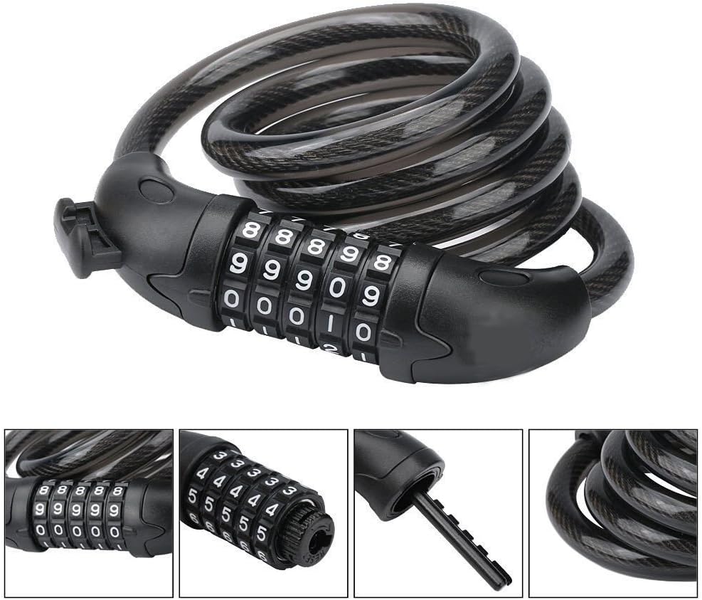 ANKIA Bike Lock Cable,High Security 5 Digit Resettable Combination Self Coiling Cable Bicycle Lock with Complimentary Mounting Bracket,12mmx1.2m / 1/2 Inch x 4 Feet Anti-Theft Bike Locks (Black)