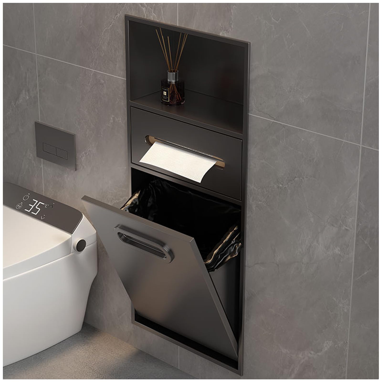 Niche de douche acier inoxydable étagère murale encastrée support rangement noir 20x66
