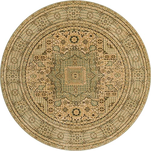 Rugs.com Amina Collection Rug – 6' Round Light Green Flatweave Rug Perfect for Kitchens, Dining Rooms
