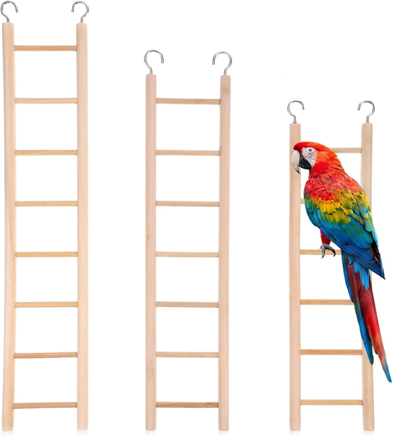 3 Pcs Natural Wooden Bird Cage Ladder Set 6 Step/7 Step/8 Step Bird Ladder Birds Cage Accessories Climbing Toys Wood Perch for Parakeets Cockatoo Lovebirds Small Birds