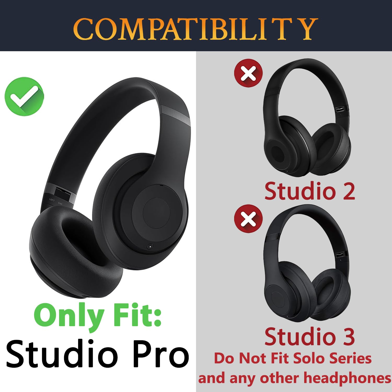 SOULWIT Housse de Bandeau Remplacement pour Beats Studio Pro Antibruit Casque, Pièce de Réparation Headband pour Serre-tête en Silicone et Nylon Durables