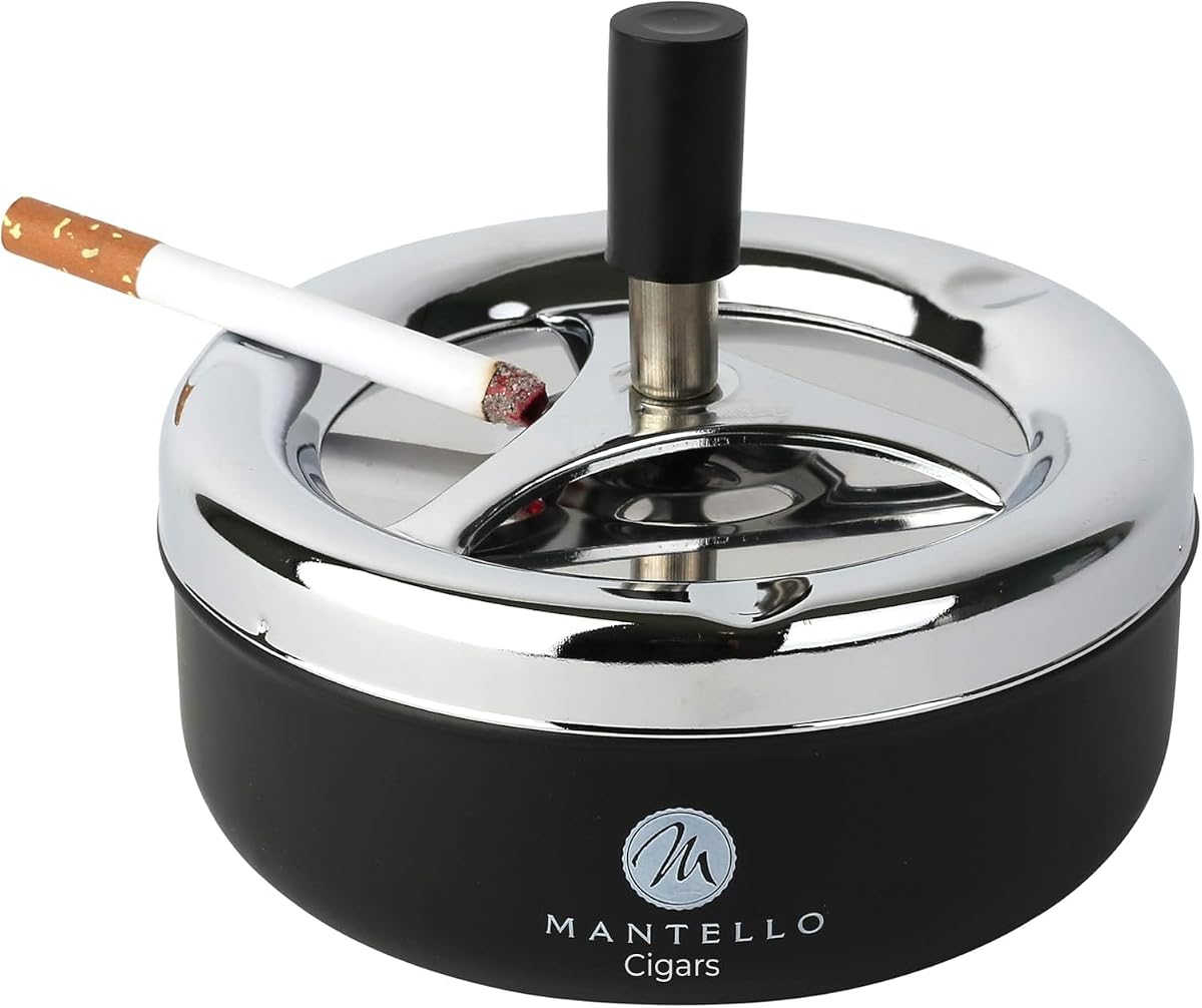 Mantello Cenicero redondo para cigarrillos con bandeja giratoria, grande, negro