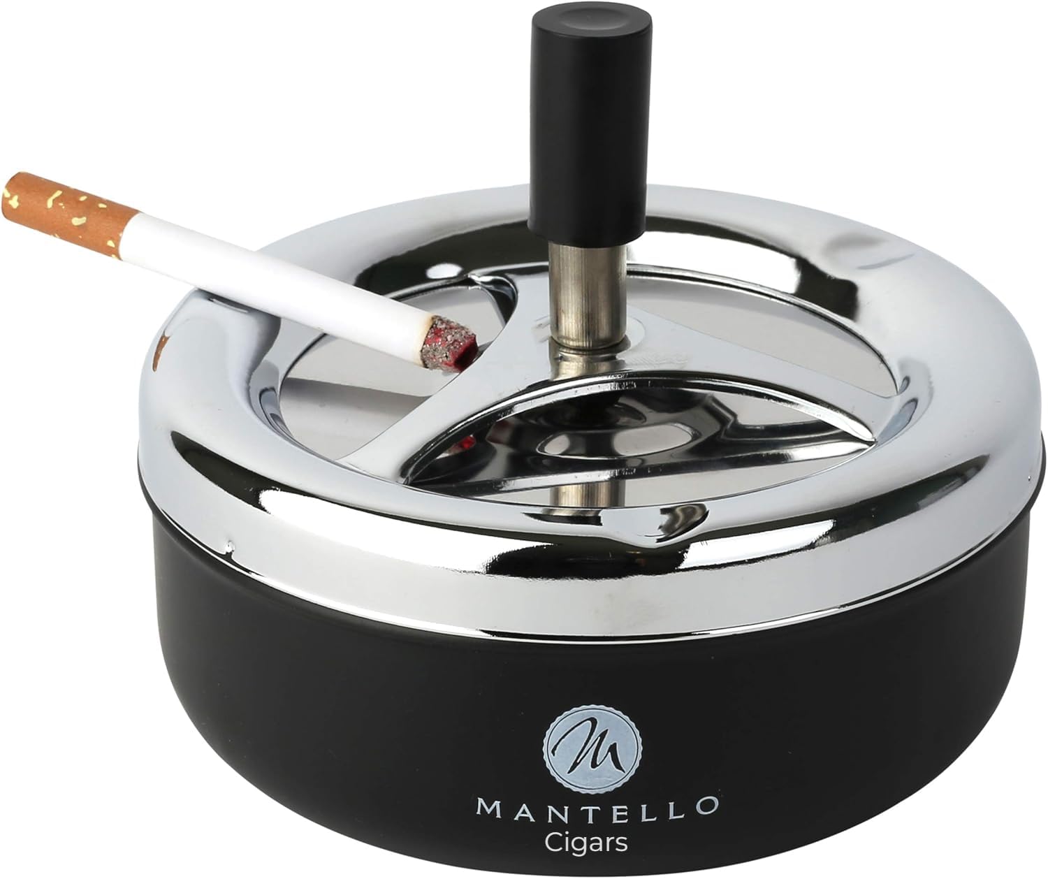 LiMiCao Large Black 5.2'' Round Push Down Ashtray with Spinning Tray