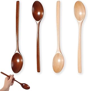 4 Pcs Wooden Spoons for Eating 7.2 Inch Wooden Honey Spoon Wood Cooking Spoons，Two Colors Wood Spoon Set Suitable for Soups, Coffee, Salads, Ice cream, Grains, and Fruits