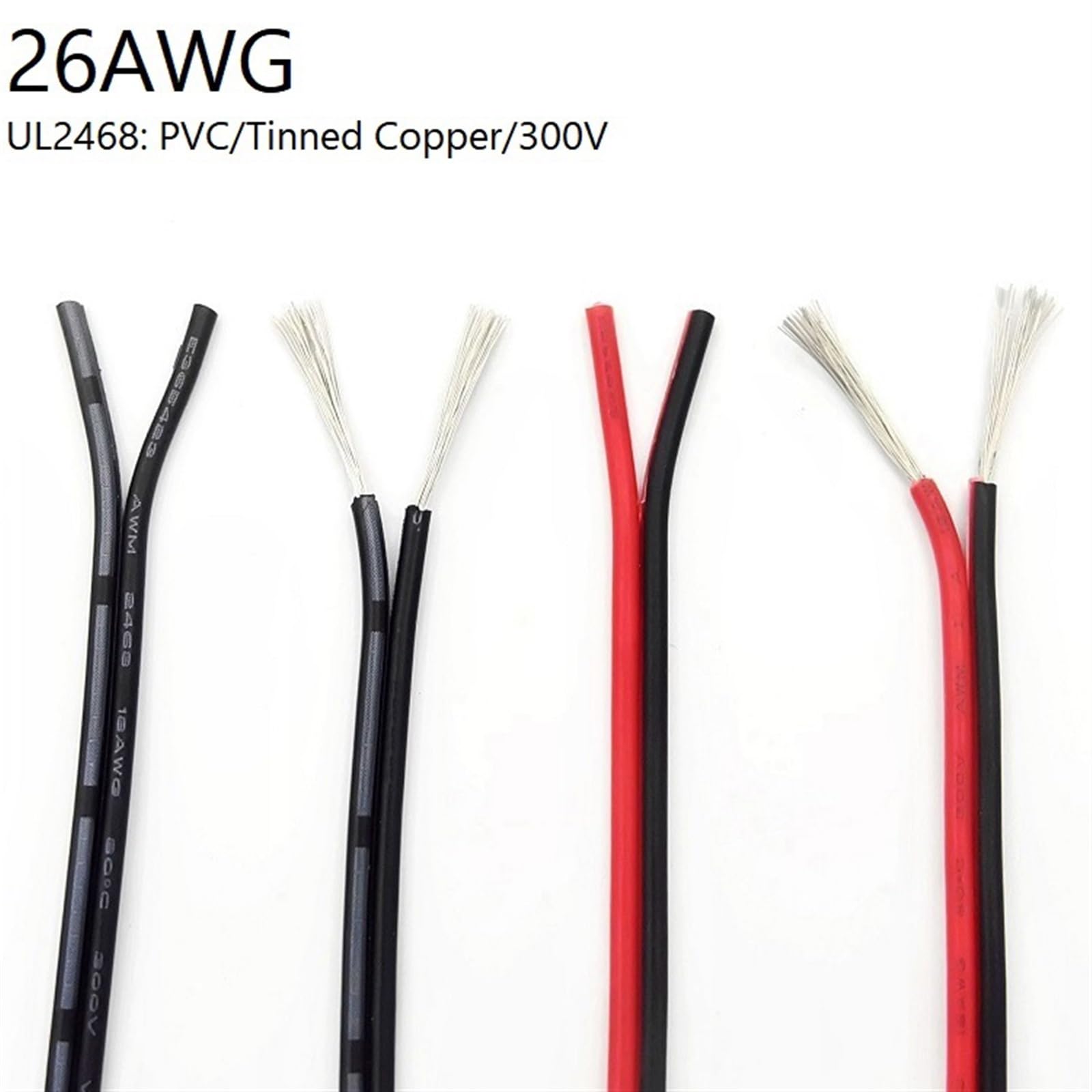 Outdoor Extension 1 Meter 2 Pin 26AWG Lamp Lighting Cable Electric Copper Wire Insulated Double Cords 2468 White Black Red Extend Connect Line Solar sheathed(Color:Black White)