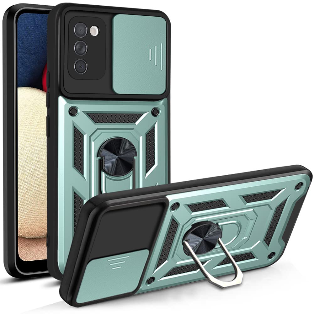 Shinycase Green For Samsung Galaxy A02s Case Shockproof Premium Bumper Case With Slide Camera Cover And Ring Kickstand Protection Hard Pc Shockproof Phone Case For Samsung Galaxy A02s,