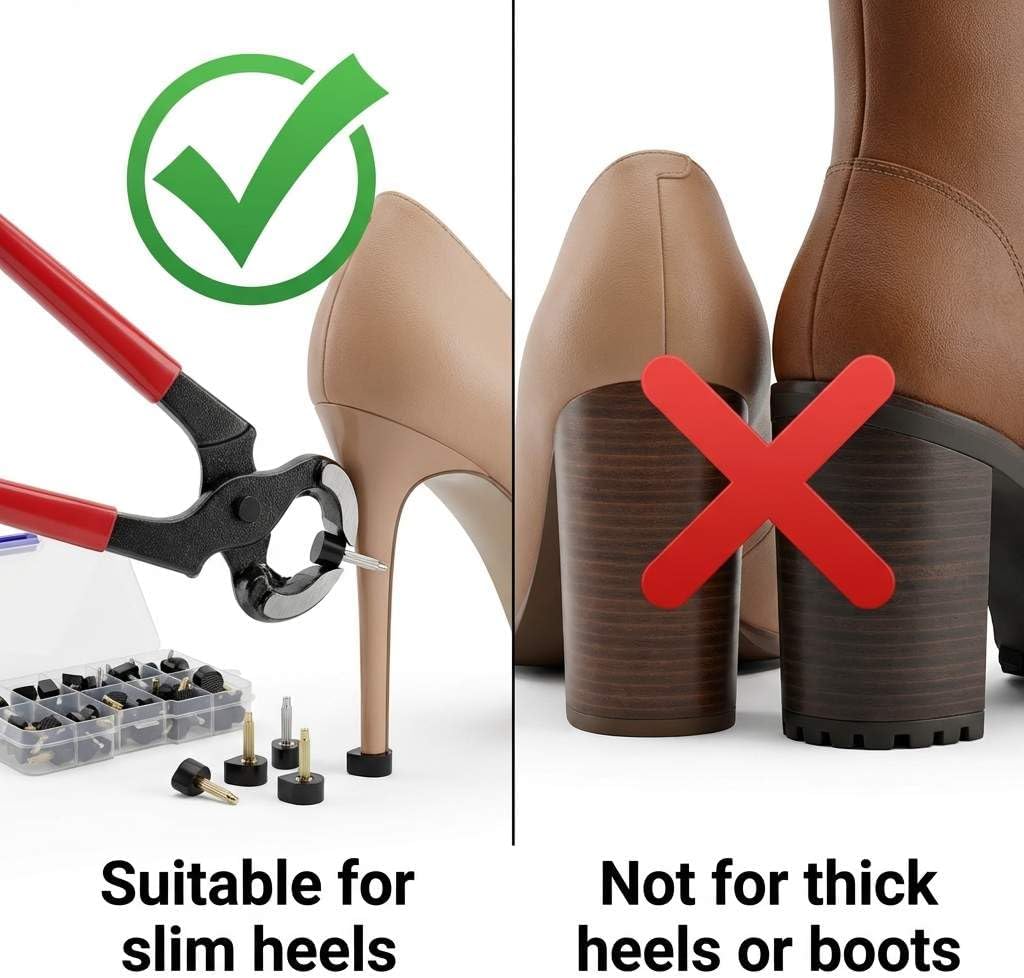 QWORK Shoe Heel Repair Kit, 30 Pairs Women's High Heel Shoes Replacement Tips with Plier, 5 sizes (8-12mm)