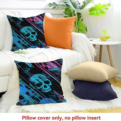 Miniatura 4 de Skulls Synthwave Cyberpunk Home Decor Throw Pillows Cover for Sofa Couch, 100% Linen 24x24in