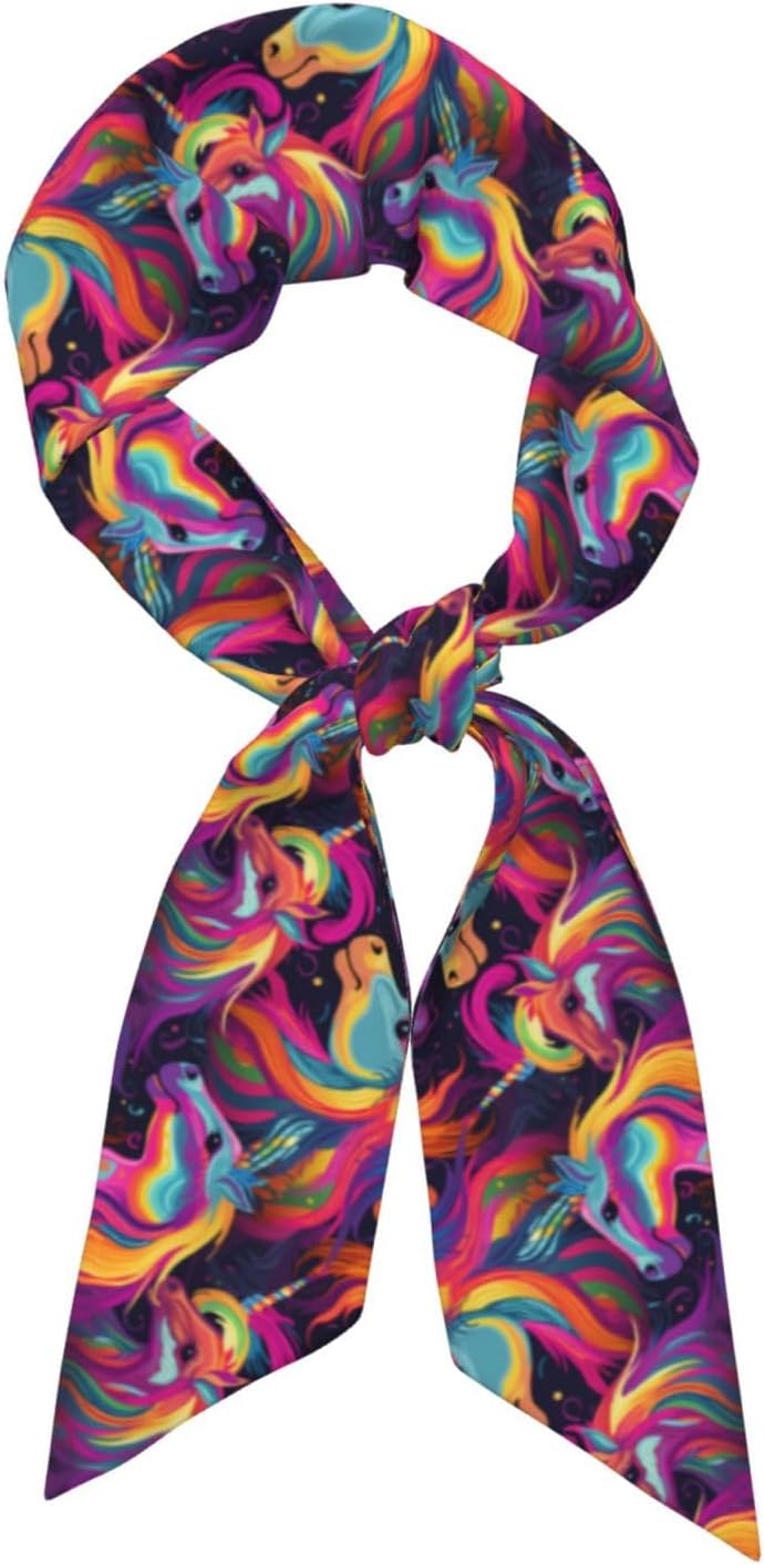 Colorful Unicorns Prints Women's Fashion Scarf - Silky Satin Head & Neck Cover – Lightweight Travel Throw & Gift Idea