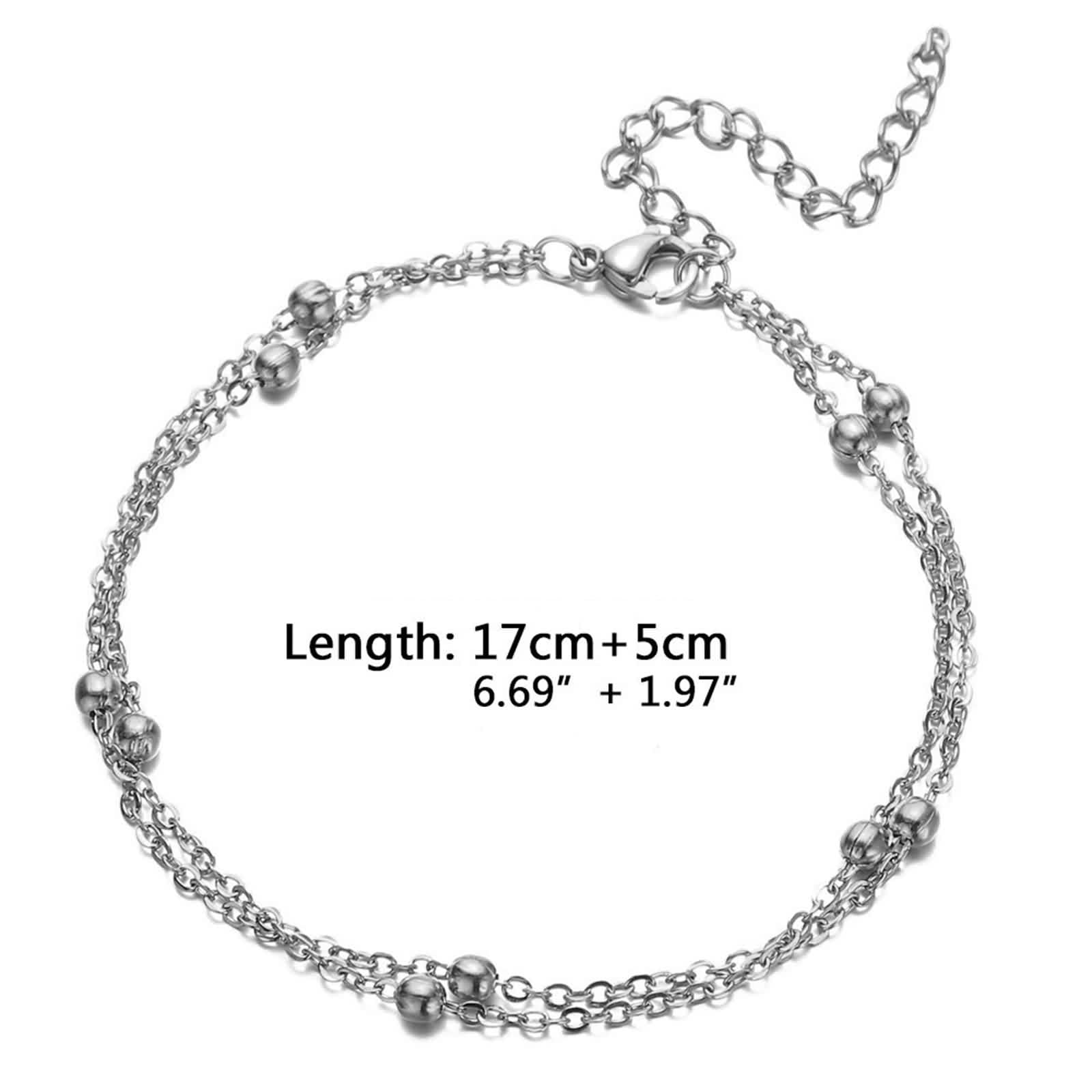 Tobillera de oro blanco Au585 para mujer, resistente al agua, cadena boho para mujer, cadena doble de 14 K, con perlas, verano, playa, pie