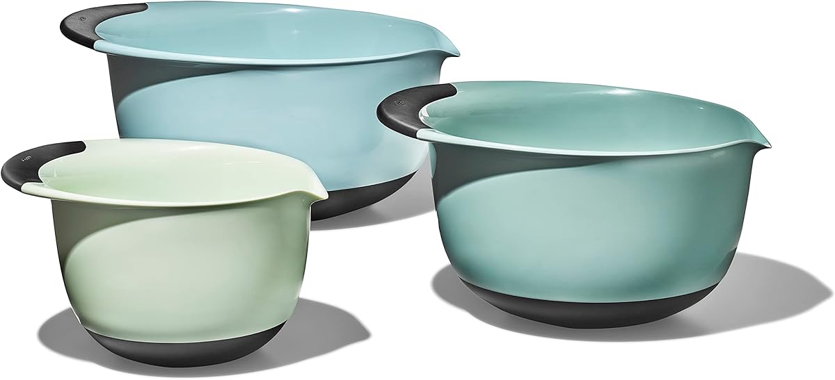 OXO Good Grips 3-Piece Plastic Mixing Bowl Set - Cadet Blue, Tower Gray, Jade, Small, Medium, Large