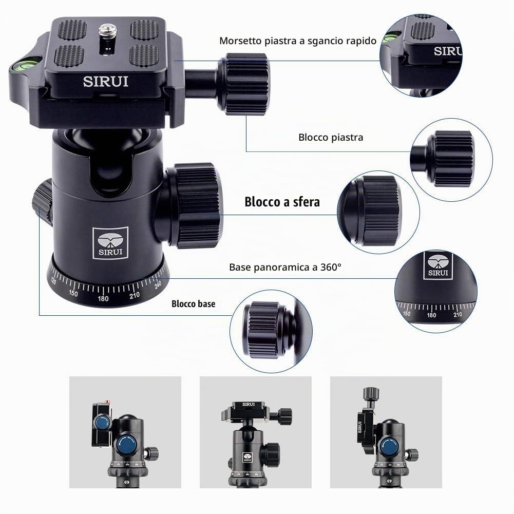 SIRUI NT-1005X Treppiede da viaggio universale Treppiede compatto in alluminio con gamba monopiede e testa a sfera E-10