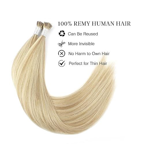 Miniatura 4 de ABH AMAZINGBEAUTY HAIR Itip - Extensiones de cabello humano con punta en I, color rubio sucio resaltado con rubio decolorado, extensiones de cabello