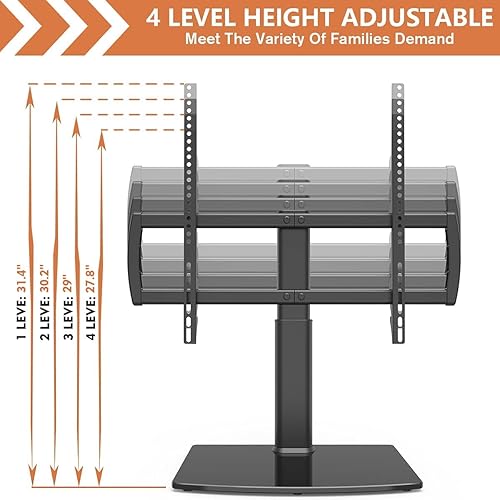 Miniatura 5 de Soporte universal de mesa para TV con soporte de pared para 32 a 70 pulgadas con 4 niveles de altura ajustable, base de vidrio templado resistente,