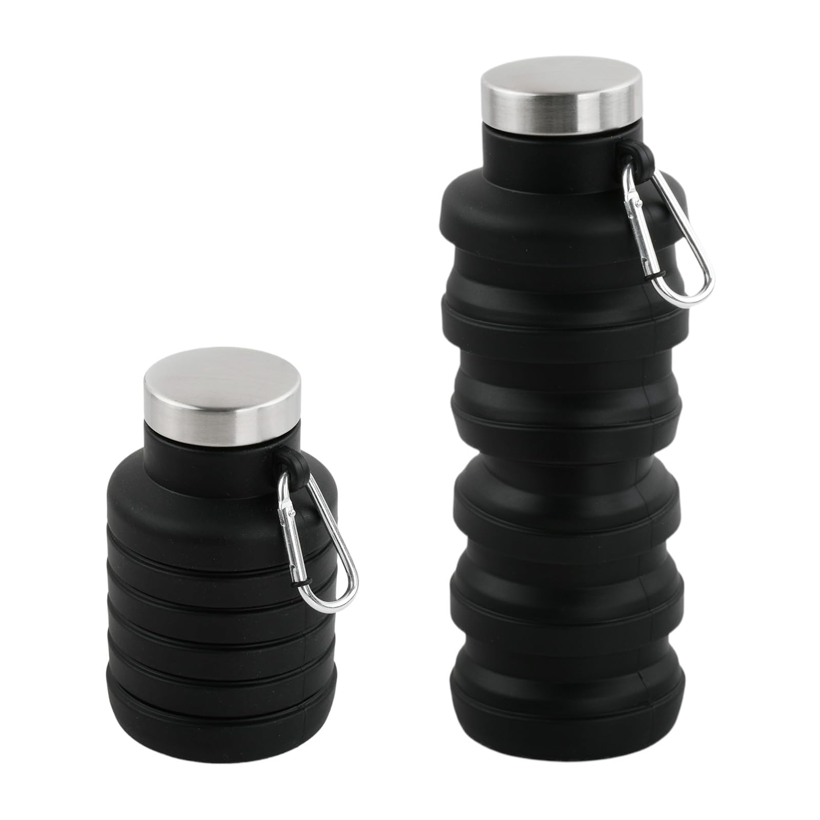 FooYee Collapsible Silicone Water Bottle 500ml, Black Foldable Portable Travel Mug, Reusable BPA Free Folding Water Cup for Outdoor Camping, Hiking, Picnic and Travel