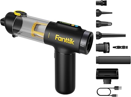 Fanttik Slim V10 Mix Cordless Car Vacuum, 4 in 1 Handheld Air Duster, Color Smart LED Display, 16kPa Suction Power, Cordless Portable Mini Keyboard Vacuum for Car, Office Desk