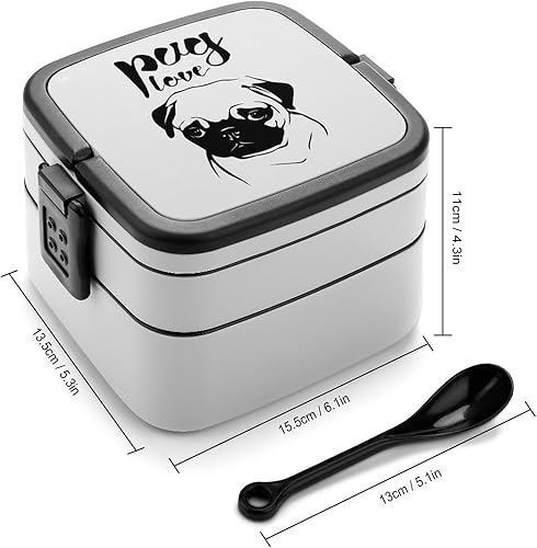 Miniatura 2 de Pug Love - Caja Bento de doble capa con estampado de amor, cajas de almuerzo desmontables con cuchara para el trabajo y picnic