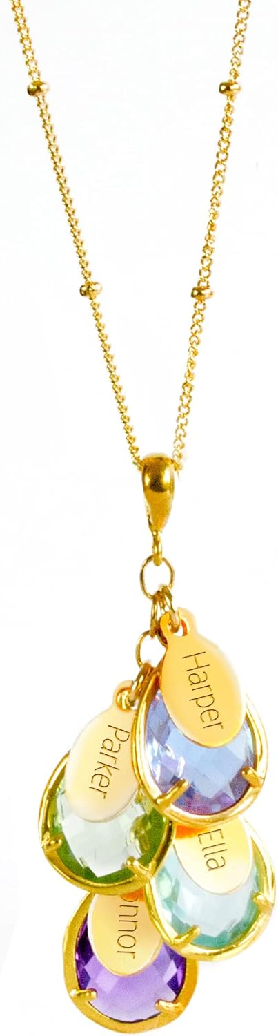 Custom Birthstone Necklace for Women – 925 Silver or 14k Gold Fill Personalized Necklace with Kids Names | Gift for Mom, Wife, Girlfriend | Nickel-Free Premium Quality Won't Tarnish or Itch (TPCSwOV)