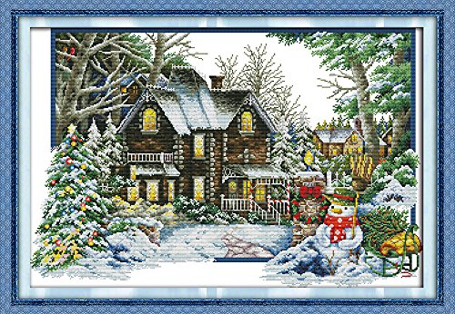 Maydear Full Range of Embroidery Starter Kits Stamped Cross Stitch Kits Beginners for DIY Embroidery 11CT 3 Strands - The Winter House 33.9×24(inch)