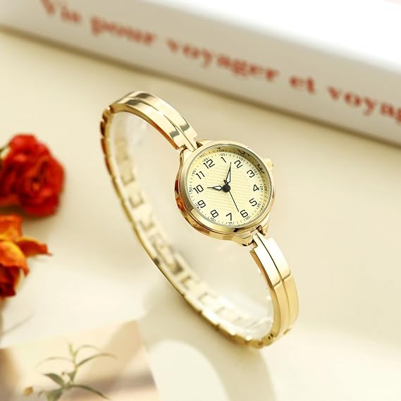TWOPTION レディース リストクォーツウォッチ ブレスレットウォッチ Reloj para Mujer スモール 上品な腕時計 女性用 クリスマスギフト, ゴールド, クラシック