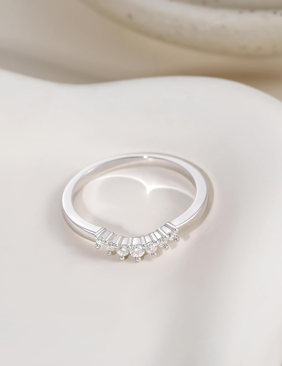 Mameloly Wedding Bands for Women Round Cut CZ Cubic Zirconia Curved Stackable Engagement Rings for Her Size 4-12 - Image 2