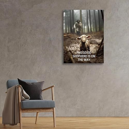 Miniatura 5 de Lienzo de Jesús y cordero para pared, diseño de Jesús corriendo tras el cordero perdido, cuadro de Jesús, impresión artística cristiana para el