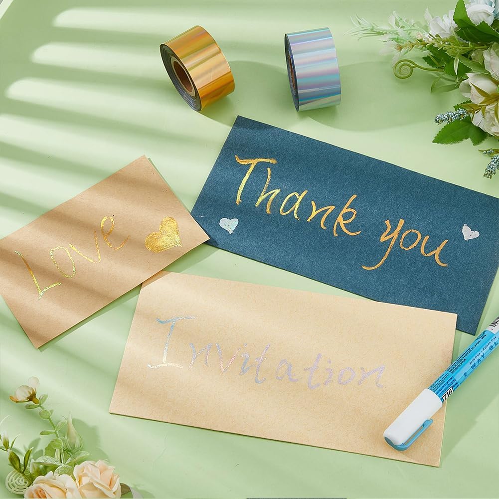 SUPERFINDINGS 2Rolls 2Colors Hot Foil Stamping Paper 1.18"x394ft Hot Foil Paper Metallic Heat Transfer Foil Paper for Foil Quill/Heat Foil Pen Card Making Scrapbooking Crafts