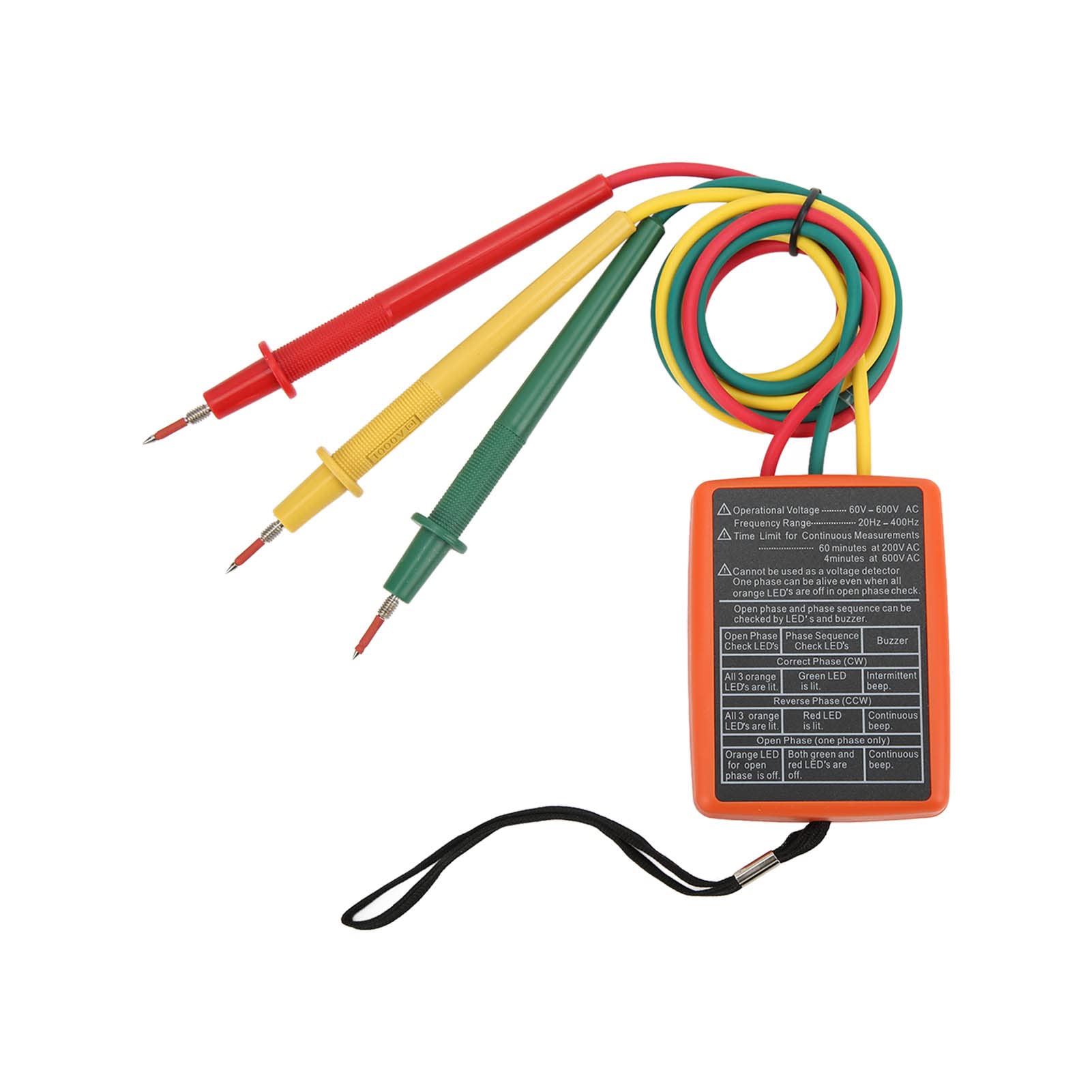 Hyuduo Cyfrowy 3-fazowy Miernik Rotacji SM852B 3-fazowy Tester Rotacji z diodą LED i Brzęczykiem do Wykrywania Otwartej Fazy AC 60-600 V 20 Hz-400 Hz